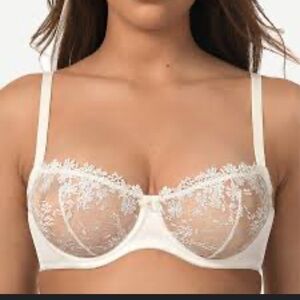 NEW wingslove See Through Underwire Demi Sheer Bralette Bra  White 36DDD 126